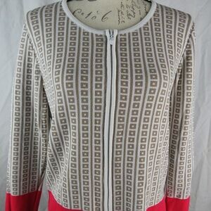 Vintage Optimum Brown & Pink Geometric Cardigan Sweater Size Large